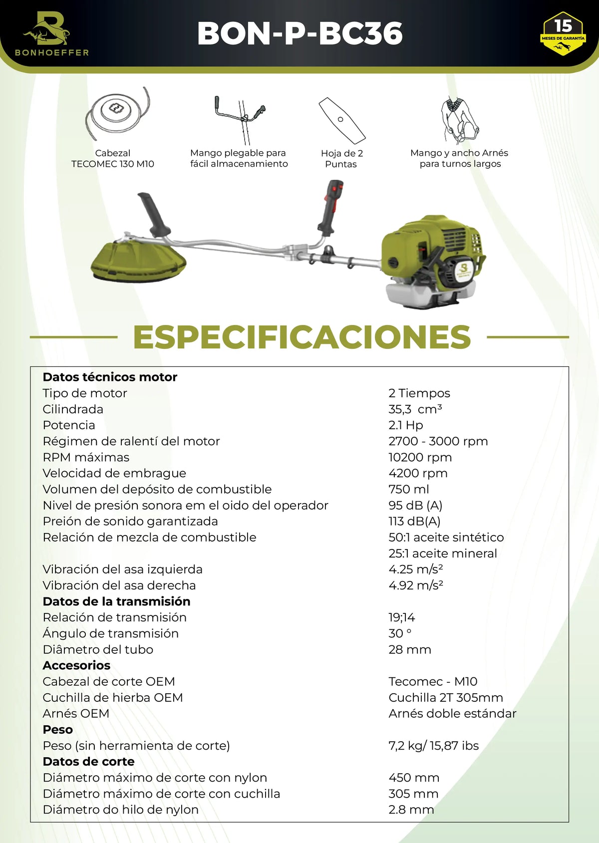 Guadaña Bonhoeffer 35,3 CC | Guadañadora Agrícola para Fincas y Potreros