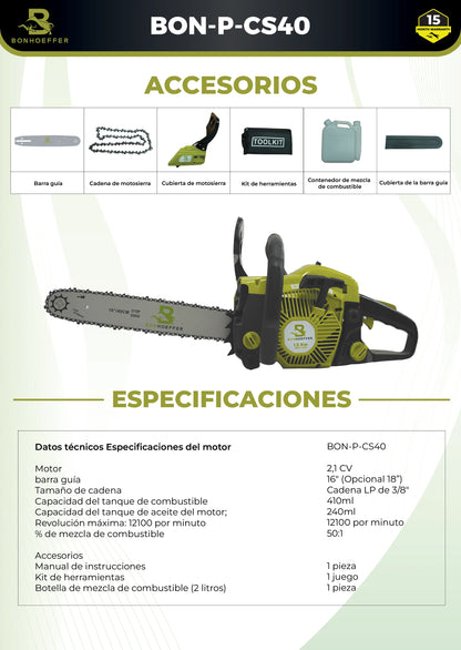 Motosierra BON-P-CS40 | Motosierra Bonhoeffer para Uso Agrícola y Forestal