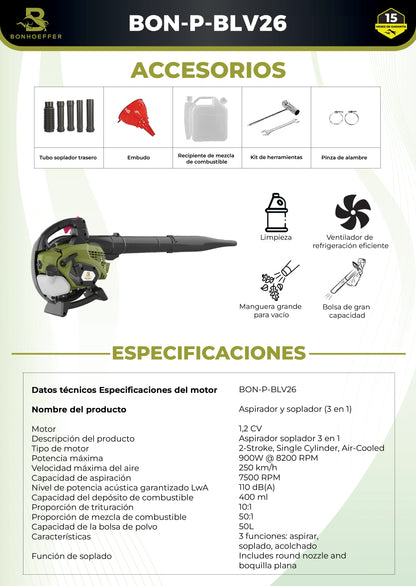 Soplador Bonhoeffer 1.2 HP | Equipo Profesional para Limpieza de Jardines